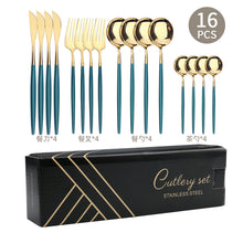 Load image into Gallery viewer, Steak Knife and Fork round Spoon Stainless Steel Spoon Portuguese Tableware Golden Set Spork

