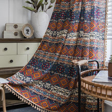 Load image into Gallery viewer, Bohemian Curtain Ethnic Style Yellow Square Printed Bedroom Curtain
