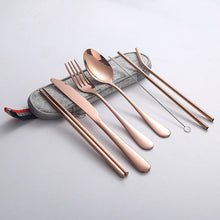 Load image into Gallery viewer, Stainless Steel Set Knife, Fork and Spoon Chopsticks Straw Portable Tableware 7-Piece Set
