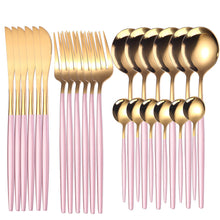 Load image into Gallery viewer, Supply Stainless Steel Knife and Forks 24-Piece Portuguese Tableware Golden Set Creative Western Food Steak Knife, Fork and Spoon
