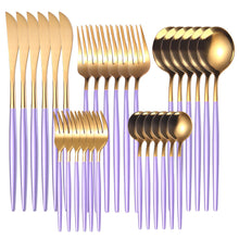 Load image into Gallery viewer, Stainless Steel Knife and Forks 30-Piece Set Portuguese Tableware Golden Set Creative Western Food Steak Knife, Fork and Spoon
