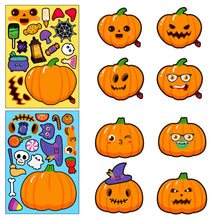 Load image into Gallery viewer, 6 Sheets/Pack Halloween Pumpkin Puzzle Stickers New Children Cartoon Graffiti Pumpkin Face Changing Stickers
