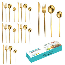 Load image into Gallery viewer, Stainless Steel Western Tableware Knife, Fork and Spoon 24-Piece Set 6-Person Steak Knife, Fork and Spoon Spoon Set
