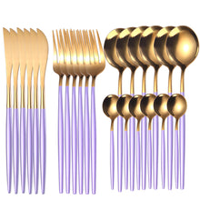 Load image into Gallery viewer, Supply Stainless Steel Knife and Forks 24-Piece Portuguese Tableware Golden Set Creative Western Food Steak Knife, Fork and Spoon
