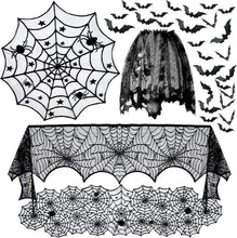 Load image into Gallery viewer, Halloween Tablecloth Spider Web Fireplace Towel Disposable Black Spider Web Lampshade Decorative Table Runner Ghost Festival Set
