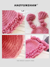 Load image into Gallery viewer, Japanese two-dimensional cute double braids pink wool hat female autumn and winter warm sweet soft sister wig knitted hat
