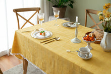 Load image into Gallery viewer, Tablecloth French Romantic Cotton Linen Cut White Fur Ball Rectangular Table Cloth
