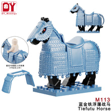 Load image into Gallery viewer, DY medieval series gold black heavy armor horse mount model children's small particle assembled building block toy
