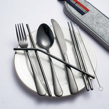 Load image into Gallery viewer, Stainless Steel Set Knife, Fork and Spoon Chopsticks Straw Portable Tableware 7-Piece Set
