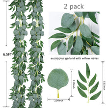 Load image into Gallery viewer, 2PCs Artificial Eucalyptus Vine 2 M with Willow Leaf Simulation Green Vine Simulated Plants Wedding Decoration Background Rattan
