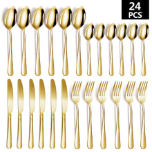 Load image into Gallery viewer, Stainless Steel Tableware Set 24-Piece Color Plated Dinning Knife and Fork Western Food/Steak Knife, Fork and Spoon
