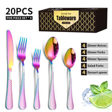 Load image into Gallery viewer, Stainless Steel Tableware Set Plaid Handle Knife, Fork and Spoon Christmas Tableware Gift Box 20-Piece Set
