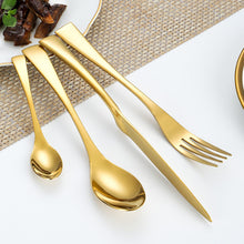 Load image into Gallery viewer, Western Tableware Four-Piece Golden Thickened Steak Knife Non-Magnetic Fork Spoon Dessert Spoon
