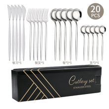 Load image into Gallery viewer, Steak Knife and Fork round Spoon Stainless Steel Spoon Portuguese Tableware Golden Set Spork
