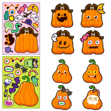 Load image into Gallery viewer, 6 Sheets/Pack Halloween Pumpkin Puzzle Stickers New Children Cartoon Graffiti Pumpkin Face Changing Stickers
