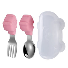 Load image into Gallery viewer, Baby Fork and Spoon Integrated Silica Gel Sucker Toddler Feeding Dinner Plate Children Tableware
