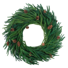 Load image into Gallery viewer, Artificial Christmas decoration wreath with pine cones, simulated feel soft glue pine cypress red fruit Norfolk pine needle wreath
