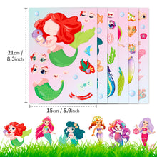 Load image into Gallery viewer, 6 Sheets/Pack Mermaid Face Changing Stickers Mermaid Princess Cartoon Parent-Child Interactive Puzzle Hand Account DIY Puzzle Stickers
