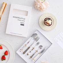 Load image into Gallery viewer, Porcelain Handle Knife, Fork and Spoon Suit Gift Box Stainless Steel Western Food Knife and Fork Household Creative Dessert Spoon Fruit Fork
