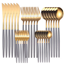 Load image into Gallery viewer, Stainless Steel Knife and Forks 30-Piece Set Portuguese Tableware Golden Set Creative Western Food Steak Knife, Fork and Spoon
