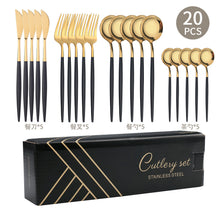 Load image into Gallery viewer, Steak Knife and Fork round Spoon Stainless Steel Spoon Portuguese Tableware Golden Set Spork
