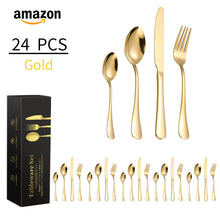 Load image into Gallery viewer, No Stainless Steel Tableware Knife, Fork and Spoon Suit Stainless Steel Knife, Fork and Spoon Gift Box 4-Piece Set 24-Piece Set
