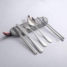 Load image into Gallery viewer, Stainless Steel Set Knife, Fork and Spoon Chopsticks Straw Portable Tableware 7-Piece Set

