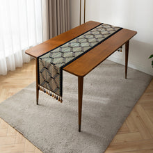 Load image into Gallery viewer, Jacquard Table Runner American Retro Geometric Line Tassel Table Runner Polyester Tablecloth Tailstock Flag Chest of Drawers Dustproof Tablecloth
