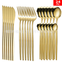 Load image into Gallery viewer, Stainless Steel Knife and Forks 24-Piece Portuguese Tableware Set Golden Set Creative Western Food Steak Knife
