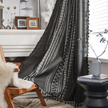 Load image into Gallery viewer, Cotton and Linen Curtain Living Room Bedroom Decoration Style Black and White Printed Bay Window Curtain
