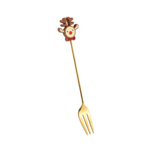 Load image into Gallery viewer, Q Christmas Gift Creative Small Spoon Golden Elk Cartoon Fruit Fork Christmas Tree Old Man Dessert Coffee Spoon

