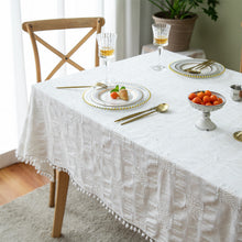 Load image into Gallery viewer, Tablecloth French Romantic Cotton Linen Cut White Fur Ball Rectangular Table Cloth

