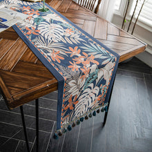 Load image into Gallery viewer, American Vintage Table Runner Yarn-Dyed Jacquard Tropical Rainforest Tassel Household Polyester Tablecloth Table Runner Tailstock Flag
