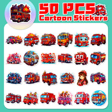 Load image into Gallery viewer, 50 Pieces Fire Truck Stickers New Children Cartoon Fire Truck Stickers Early Childhood Education Skateboard Sticker
