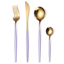 Load image into Gallery viewer, Stainless Steel Knife and Forks Four-Piece Set Portuguese Tableware Golden Set Creative Western Food Steak Knife, Fork and Spoon
