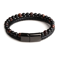 Load image into Gallery viewer, Volcanic Natural Stone Agate Tiger Eye Bracelet Stainless Steel Beaded Leather Rope Men's and Women's Bracelet
