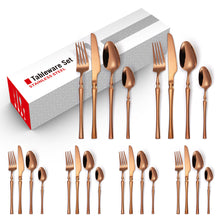 Load image into Gallery viewer, Stainless Steel Knife and Forks Four-Piece Spray Paint Small Waist Tableware 24 Pieces Golden Set Creative Western Food Steak Knife, Fork and Spoon
