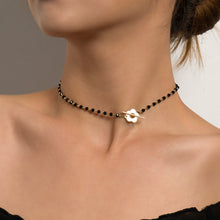 Load image into Gallery viewer, Elegant Black Crystal Glass Bead Chain Simple OT Buckle Short Flower Necklace
