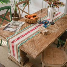 Load image into Gallery viewer, Cotton and Linen Stitching Table Runner Two-Color Woven Tassel Natural Material American Country Holiday Tablecloth
