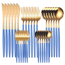 Load image into Gallery viewer, Stainless Steel Knife and Forks 30-Piece Set Portuguese Tableware Golden Set Creative Western Food Steak Knife, Fork and Spoon
