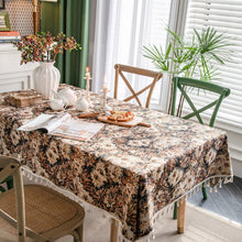Load image into Gallery viewer, Blue Jacquard Table Cloth American Oil Painting Thick Tablecloth Blue Flower Kitchen Table Cloth
