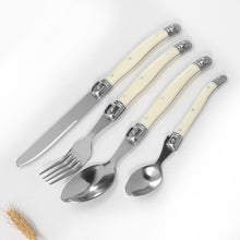 Load image into Gallery viewer, 3pcs/Set Stainless Steel Knife, Fork and Spoon Suit Milk White Plastic Handle Tableware Set Home Party Tableware
