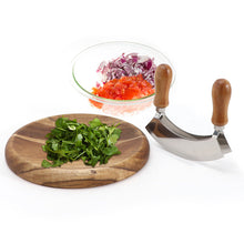 Load image into Gallery viewer, Stainless Steel Double-Sided Cutter Onion Vanilla Cutter Set Cheese Cutter Wooden Handle Double Handle Swing Cutter Cutting Board
