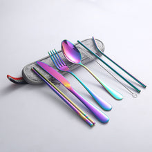 Load image into Gallery viewer, Stainless Steel Set Knife, Fork and Spoon Chopsticks Straw Portable Tableware 7-Piece Set

