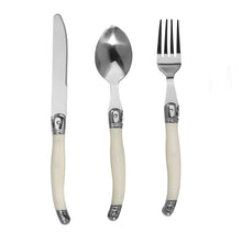 Load image into Gallery viewer, 3pcs/Set Stainless Steel Knife, Fork and Spoon Suit Milk White Plastic Handle Tableware Set Home Party Tableware
