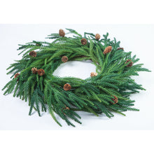 Load image into Gallery viewer, Artificial Christmas decoration wreath with pine cones, simulated feel soft glue pine cypress red fruit Norfolk pine needle wreath
