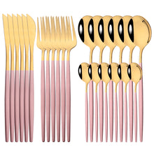 Load image into Gallery viewer, Stainless Steel Tableware 24-Piece Set Bright Portuguese Western Food Gold Knife, Fork and Spoon I
