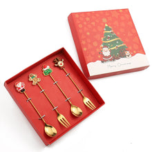 Load image into Gallery viewer, Q Christmas Gift Creative Small Spoon Golden Elk Cartoon Fruit Fork Christmas Tree Old Man Dessert Coffee Spoon

