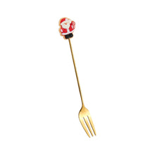 Load image into Gallery viewer, Q Christmas Gift Creative Small Spoon Golden Elk Cartoon Fruit Fork Christmas Tree Old Man Dessert Coffee Spoon
