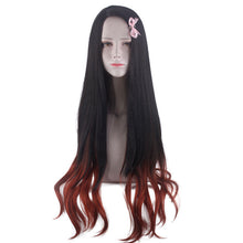 Load image into Gallery viewer, Kimetsu No Yaiba  Wig Kitchen Door Nezuko Ghost Gradient Color Fireworks Roll Cosplay Wig
